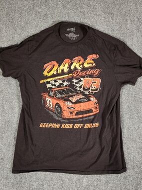 DARE Men's L Black Graphic T-Shirt Racing Car 83 Anti-Drug Crew Neck Cotton